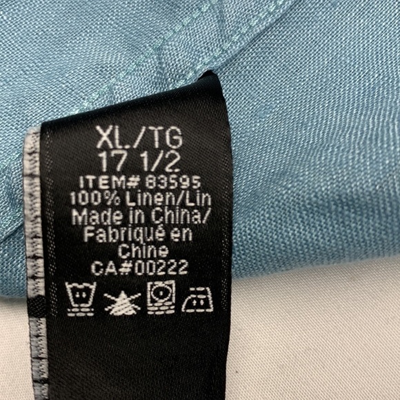 Distinction Short Sleeve 100% Linen Western Button Shirt Size XL 17 1/2 Blue - Picture 9 of 9